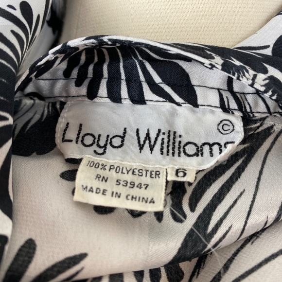 Vintage 90s Lloyd Williams Floral Blouse Size 6 Slinky Black White Long Sleeve - Picture 10 of 10